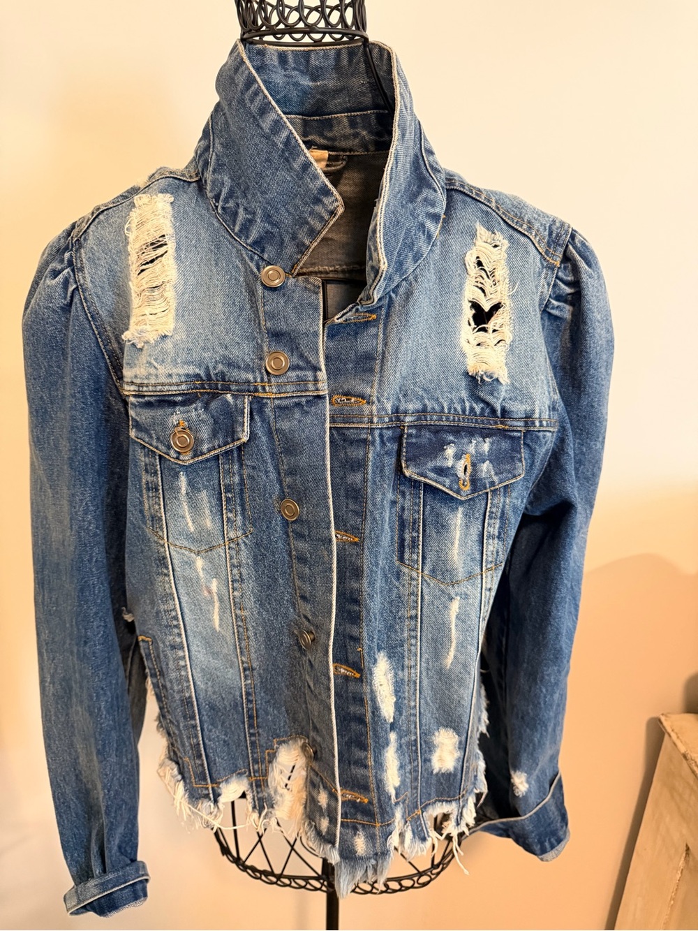 Elan Distressed Medium Blue Denim Jacket